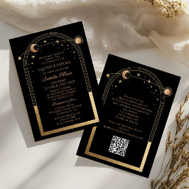 Invitación Código QR de oro Negro Celestial Quinceañera