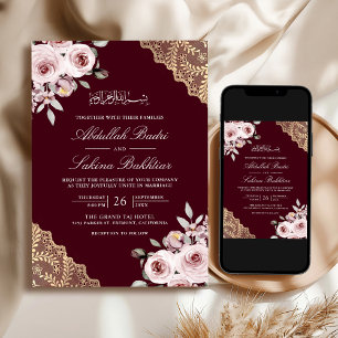 Invitación Código QR de oro rosa polvoriento Boda musulmana d
