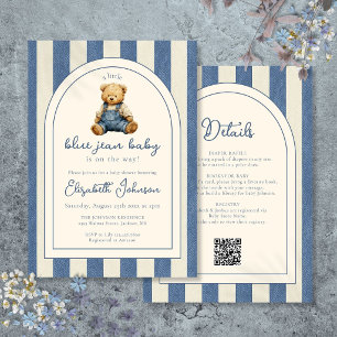 Invitación Código QR de Oso de Peluche de Mezclilla para Baby