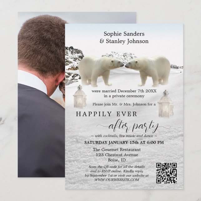 Invitación Código QR de oso polar Foto después de la invitaci (Anverso / Reverso)