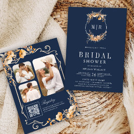 Invitación Código QR de Otoño Flor Silvestre Azul Marino para