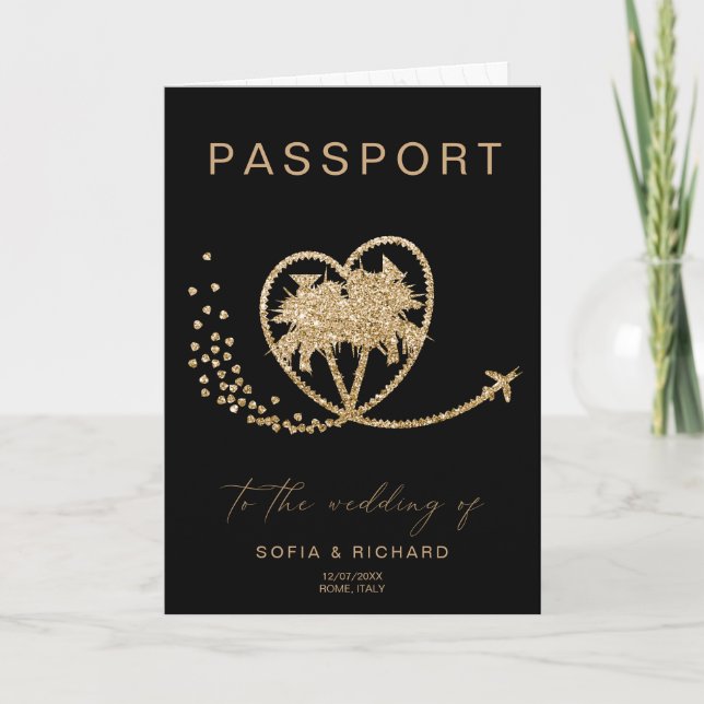Invitación Código QR de Pasaporte de Boda de Destino Tropical (Anverso)