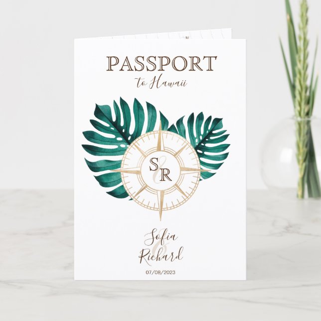 Invitación Código QR de Pasaporte de Boda en Destino de Playa (Anverso)