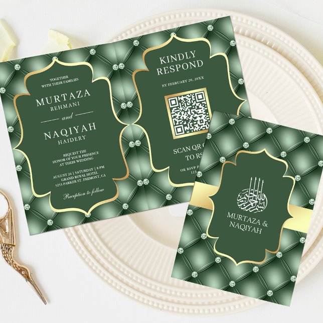 Invitación Código QR de patrón acolchado verde salvia para bo (Subido por el creador)