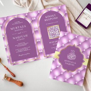 Invitación Código QR de patrón con borlas de color morado cla