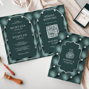 Invitación Código QR de patrón con penacho de color verde azu