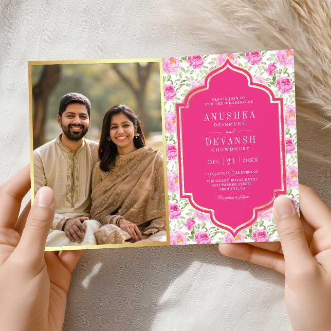 Invitación Código QR de patrón floral rosa Rani para boda ind (Subido por el creador)