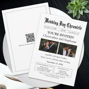Invitación Código QR de periódico de boda de foto personaliza