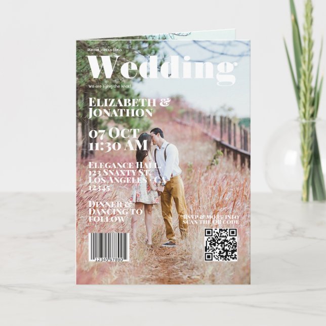 Invitación Código QR de Portada de Revista de Boda (Anverso)