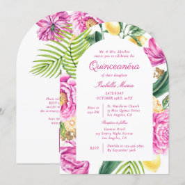 Invitación Código QR de Quinceañera con Peonías Florales Acua