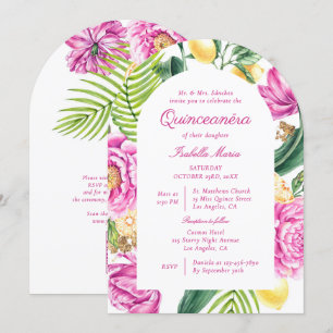 Invitación Código QR de Quinceañera con Peonías Florales Acua
