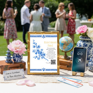 Invitación Código QR de regalos para luna de miel floral azul