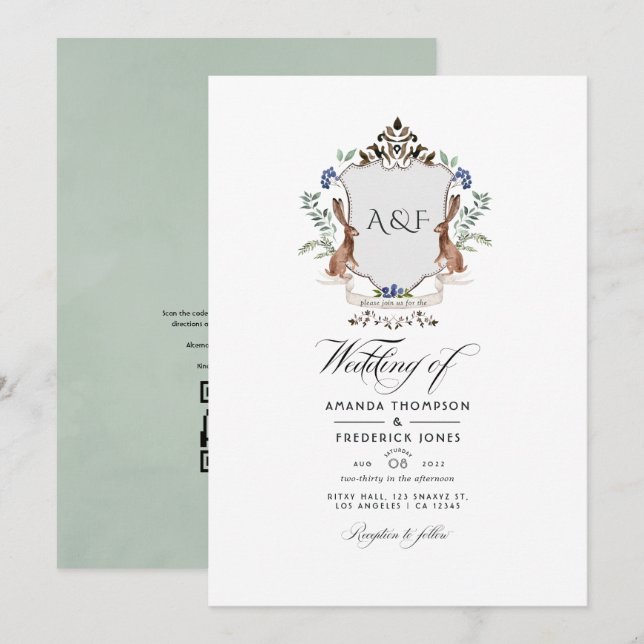 Invitación Código QR de respuesta de boda de la cresta de lau (Anverso / Reverso)