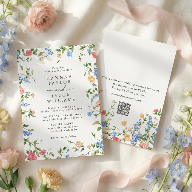 Invitación Código QR de respuesta de boda de verano de flores (Subido por el creador)