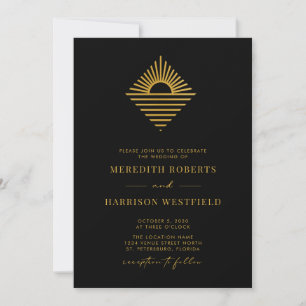 Invitación Código QR de respuesta de boda Sol Océano dorado s