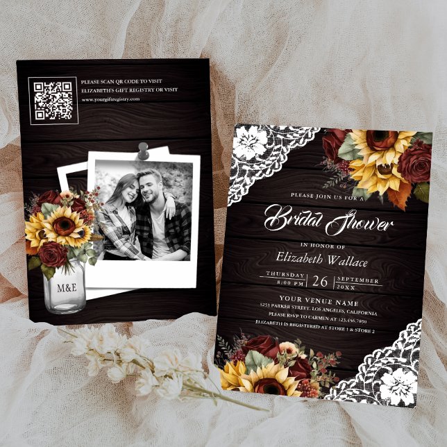 Invitación Código QR de Rosas de Borgoña y Girasoles para Des (Subido por el creador)