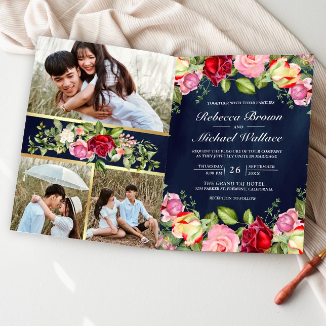 Invitación Código QR de Rosas Rojas Rosadas Románticas Boda A (Subido por el creador)