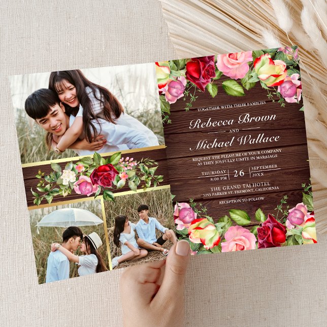 Invitación Código QR de Rosas Rojas Rosadas Románticas Boda d (Subido por el creador)