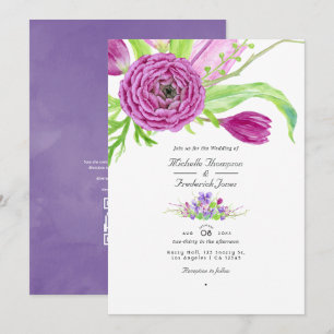 Invitación Código QR de RSVP de acuarela floral boda de prima