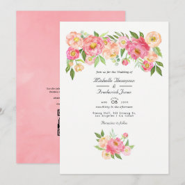 Invitación Código QR de RSVP de boda de peonía de acuarela ro