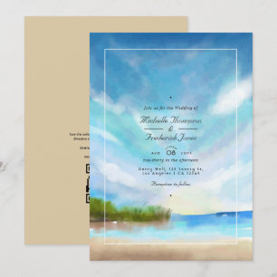 Invitación Código QR de RSVP de boda playera de acuarela de v