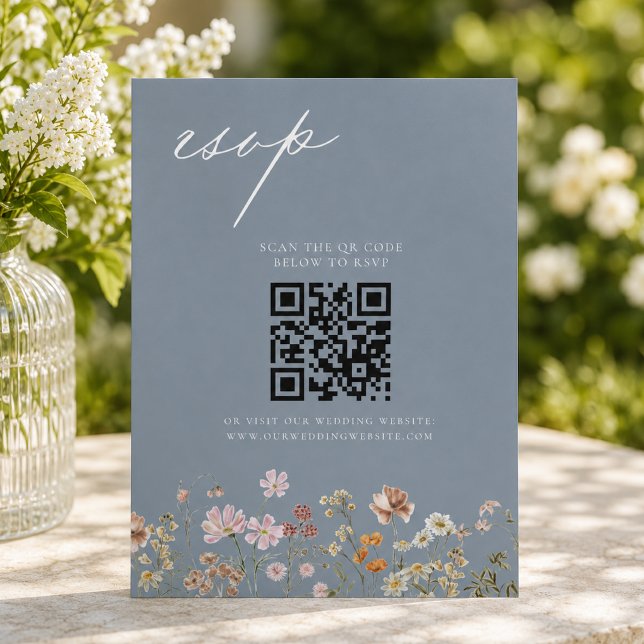 Invitación Código QR de RSVP de Boda Wildflower Dusty Blue (Subido por el creador)