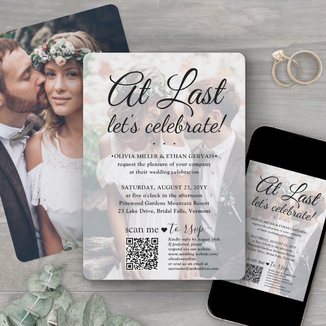 Invitación Código QR de RSVP de Celebración de Boda 2 Fotos A (Subido por el creador)