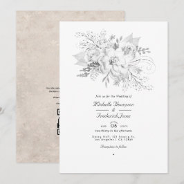 Invitación Código QR de RSVP Floral para Boda Blanca