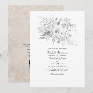 Invitación Código QR de RSVP Floral para Boda Blanca