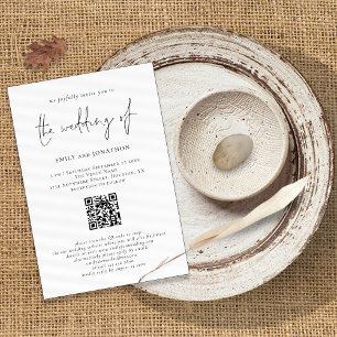 Invitación Código QR de script moderno Cualquier Boda de colo