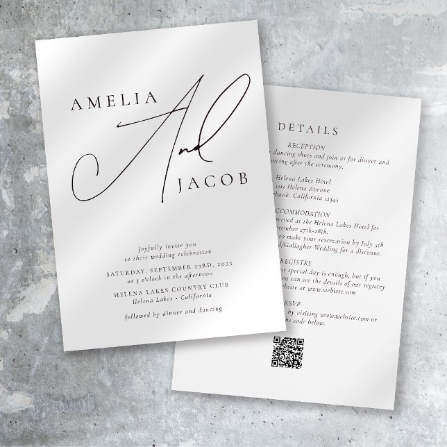 Invitación Código QR de script moderno todo en un Boda (Subido por el creador)