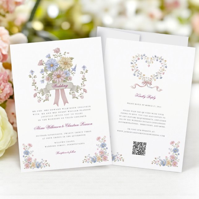 Invitación Código QR de sitio web de boda floral simple todo  (Subido por el creador)