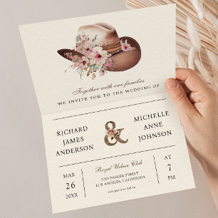 Invitación Código QR de sombrero floral de vaquero occidental