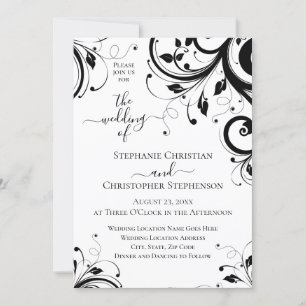 Invitación Código QR de Swirl Festividad en blanco y negro to