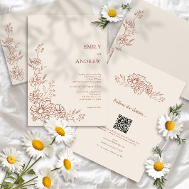 Invitación Código QR de Terracota Botánico Todo En Uno Boda