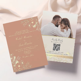 Invitación Código QR de Terracota Floral para Boda