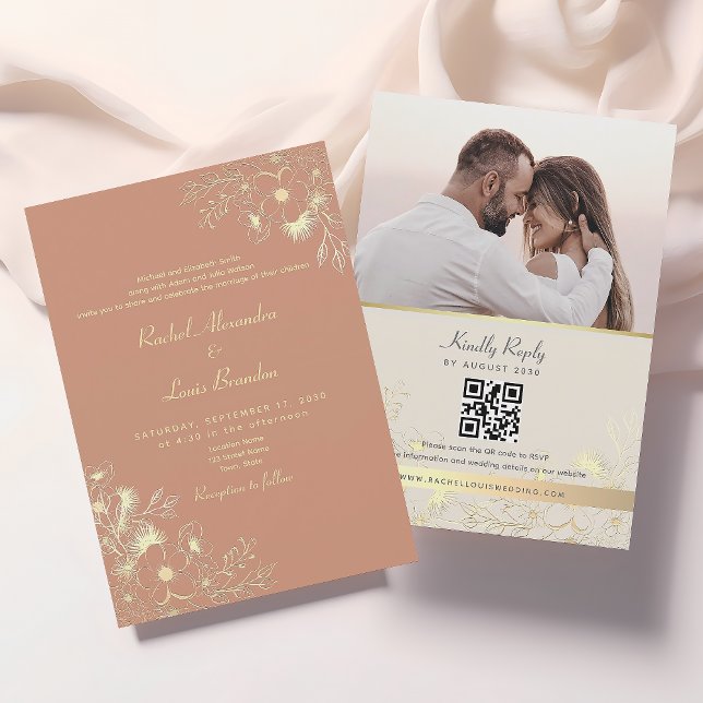 Invitación Código QR de Terracota Floral para Boda (Subido por el creador)