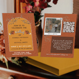 Invitación Código QR de Terracota Vintage Óxido Foto Boda Boh