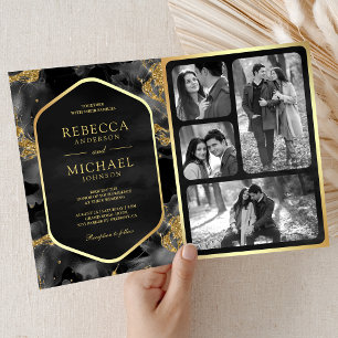 Invitación Código QR de Tinta Fluida Abstracta Dorada en Carb