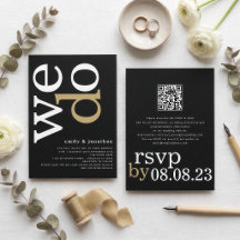 Código QR de Tipografía Moderna Boda Blanco Dorado