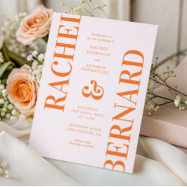 Invitación Código QR de Tipografía Nupcial de Rosa y Naranja 