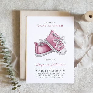 Invitación Código QR de Zapatitos de Bebé Rosa Acuarela para