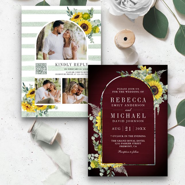 Invitación Código QR del arco de eucalipto de girasol boda de (Subido por el creador)