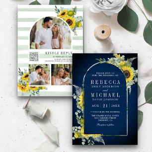 Invitación Código QR del arco de eucalipto de girasol boda na