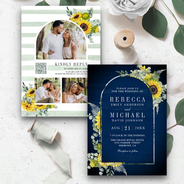 Invitación Código QR del arco de eucalipto de girasol boda na (Subido por el creador)