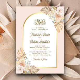 Invitación Código QR del Arco Floral Boho Terroso Boda Musulm
