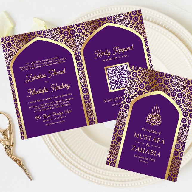 Invitación Código QR del Arco Persa Púrpura Real Boda Musulma (Subido por el creador)