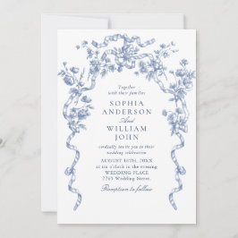 Invitación código QR del Boda azul oxidado y floral victorian