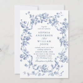 Invitación código QR del Boda azul oxidado y floral victorian