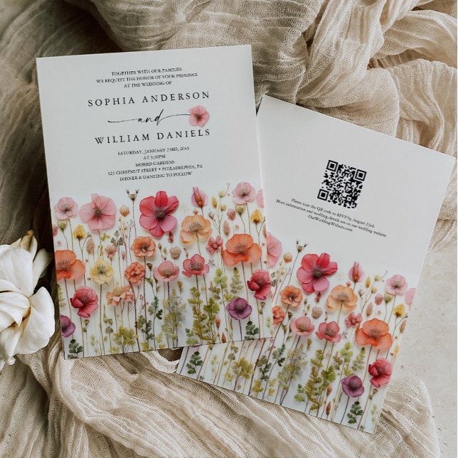 Invitación Código QR del Boda Boho Wildflower (Wildflower Wedding Invite)